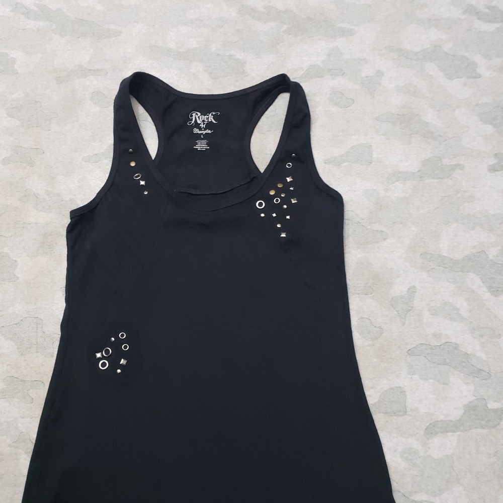 Rock 47 By Wrangler Tank Top Womens Large Black Pullover Sleeveless Metal Studs - Picture 3 of 10